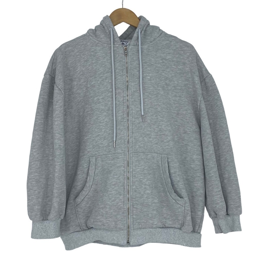 Princess Polly light gray sweatshirt soft hoodie zippered jacket wms size 8